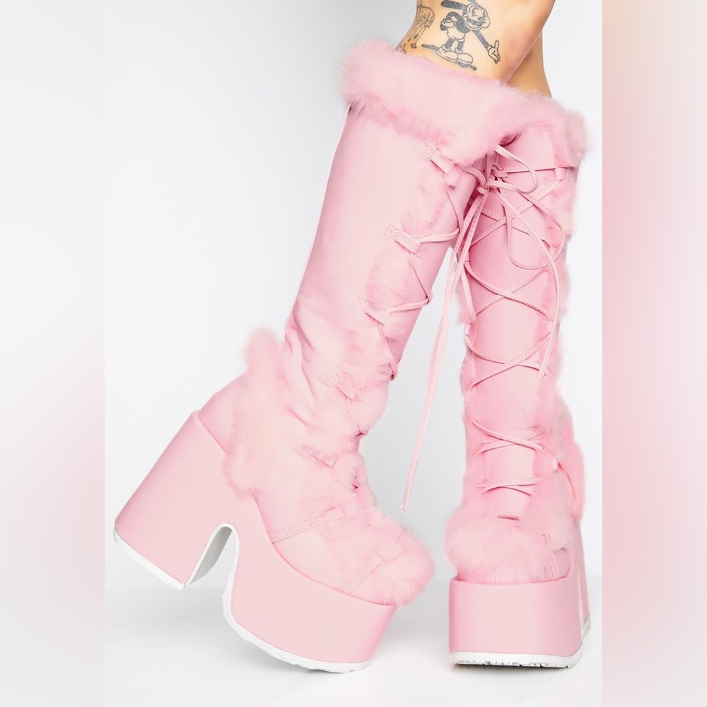 Dolls Kill x Demonia Pure Vigilance Platform Boots-Pink